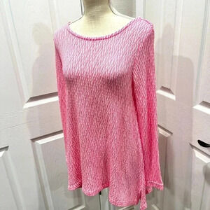 NWT Chelsea and Theodore Poly rayon textured sweater top high low pink & white